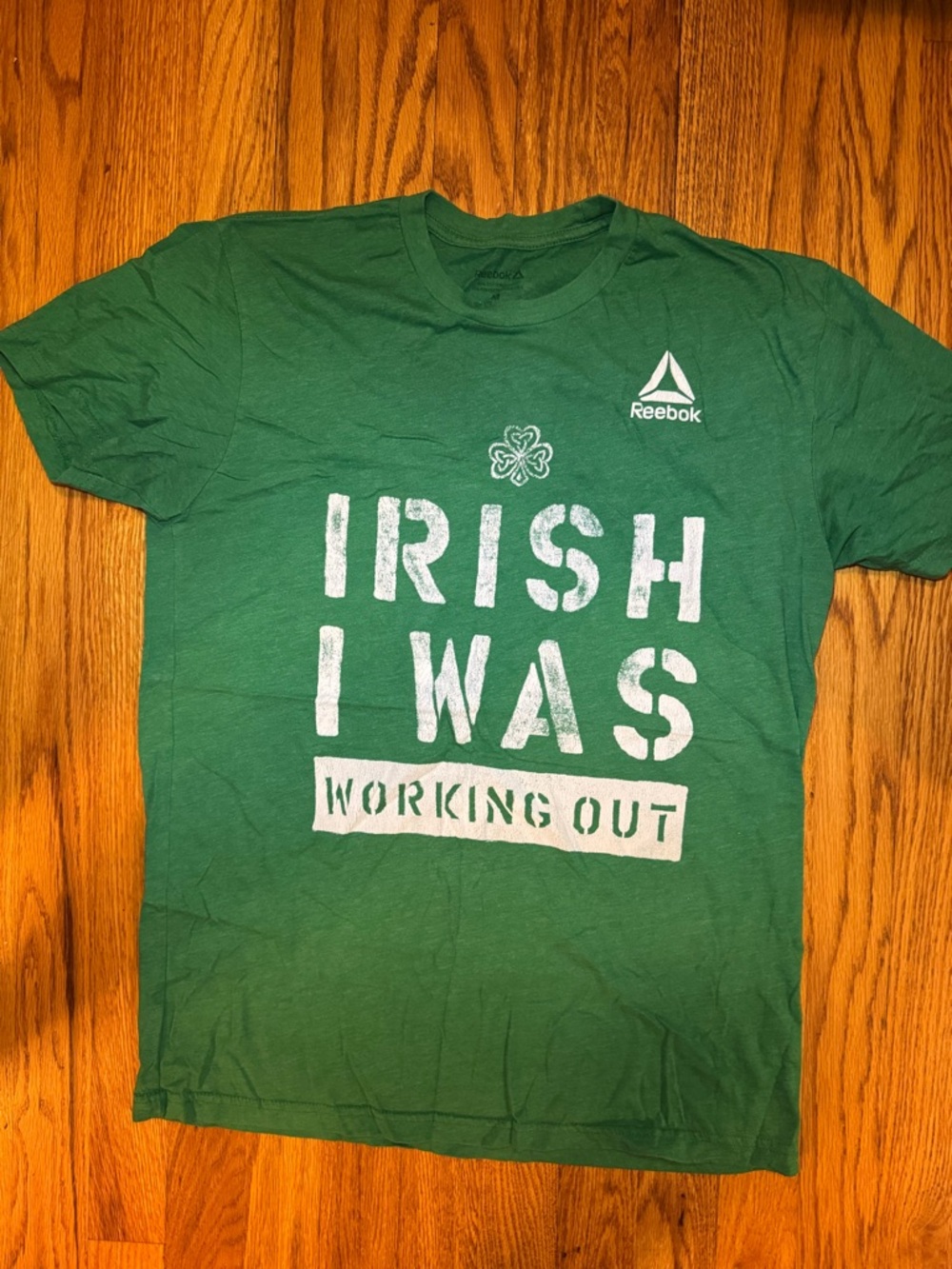 Reebok Men's Green 'Irish I Was Working Out' Graphic Short Sleeve Tee